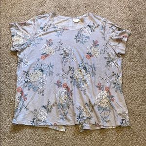 NWOT Rachel Ashwell linen grey floral print top 2X
